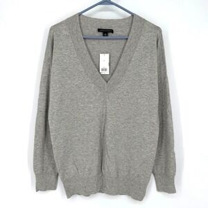 NWT Banana Republic Silk Cashmere Wool V-Neck Sweater Gray Womens Medium